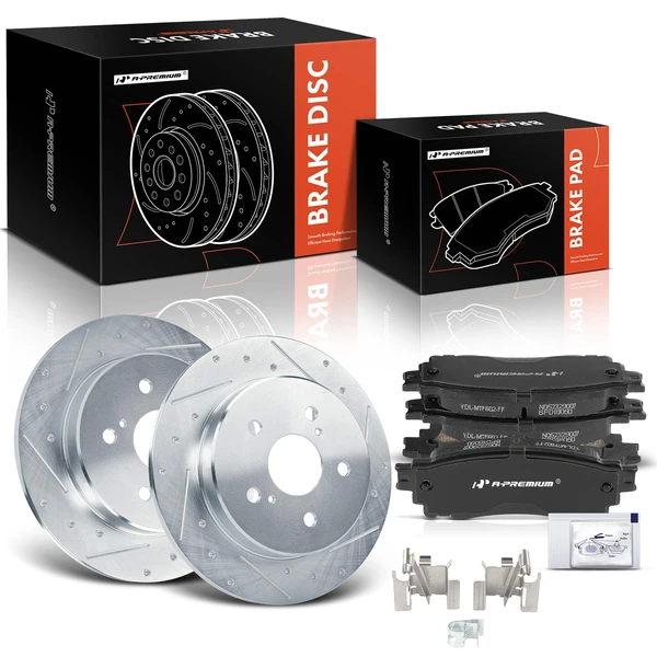 2018-2021 Lexus NX300 Drilled & Slotted Disc Brake Rotors and Ceramic Pads Kit, 6 Pcs, Rear Driver & Passenger, A-Premium, APBRPS1312