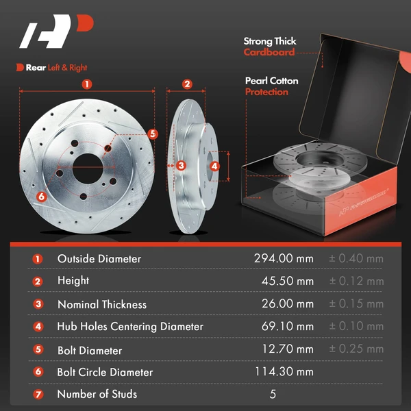Drilled & Slotted Disc Brake Rotors and Ceramic Pads Kit, 6 Pcs, Rear Driver & Passenger, A-Premium, APBRPS1312