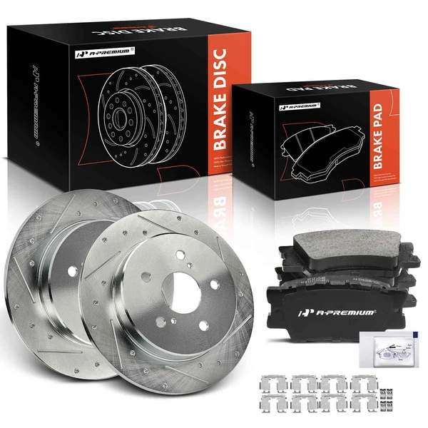 Drilled & Slotted Disc Brake Rotors and Ceramic Pads Kit, 6 Pcs, Rear Driver & Passenger, A-Premium, APBRPS1313