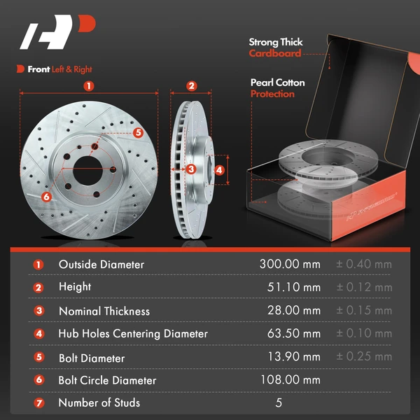 Drilled & Slotted Disc Brake Rotors and Ceramic Pads Kit, 6 Pcs, Front Driver & Passenger, A-Premium, APBRPS408