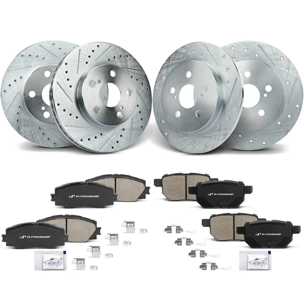 2012-2015 Toyota Prius Plug-In Brake Pad and Rotor Kit, 12 Pcs, Front & Rear, A-Premium, APBRPS622