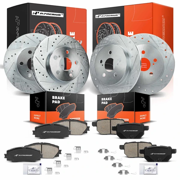2011-2017 Lexus CT200h Brake Pad and Rotor Kit, 12 Pcs, Front & Rear, A-Premium, APBRPS622