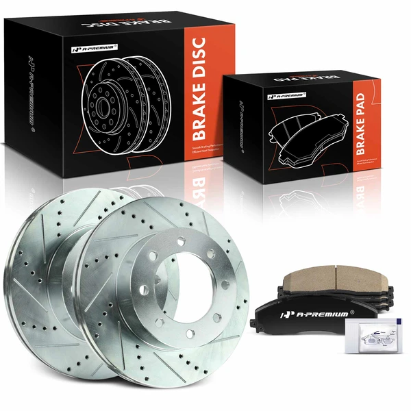2013-2021 Ford F-350 Super Duty Brake Rotor and Pad Kit, 6 Pcs, Front Driver & Passenger, A-Premium, APBRPS1389