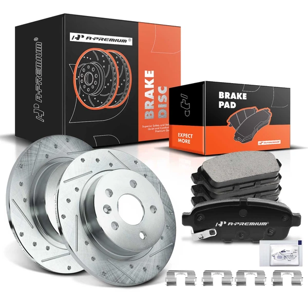 2013-2017 Chevrolet Trax Drilled & Slotted Disc Brake Rotors and Ceramic Pads Kit, 6 Pcs, Rear Driver & Passenger, A-Premium, APBRPS284