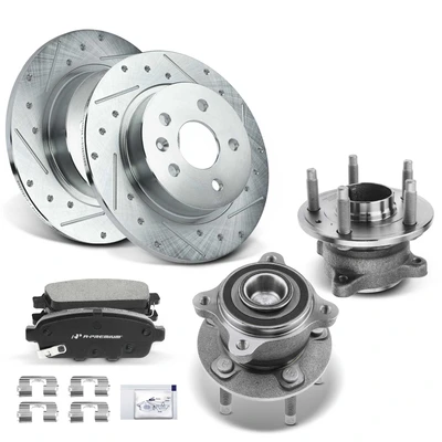 Rear Drilled Brake Rotors & Pads + Hub Bearing