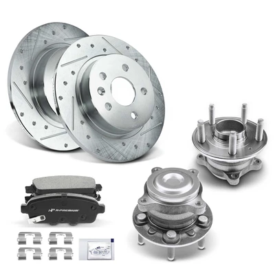Rear Drilled Brake Rotors & Pads + Hub Bearing