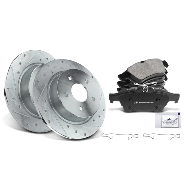 Drilled & Slotted Disc Brake Rotors and Ceramic Pads Kit, 6 Pcs, Rear Driver & Passenger, A-Premium, APBRPS283