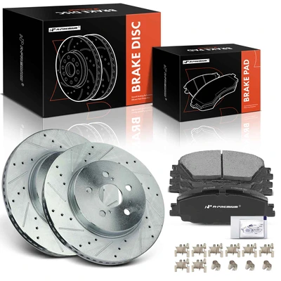 6 Pcs Front Drilled Rotors & Ceramic Brake Pads