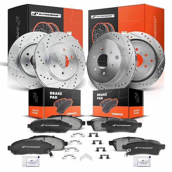 2005-2019 Nissan Frontier Brake Pad and Rotor Kit, 12 Pcs, Front & Rear, A-Premium, APBRPS127