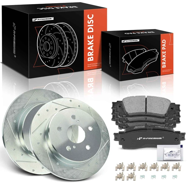 2021-2023 Lexus ES250 Drilled & Slotted Disc Brake Rotors and Ceramic Pads Kit, 6 Pcs, Front Driver & Passenger, A-Premium, APBRPS1316