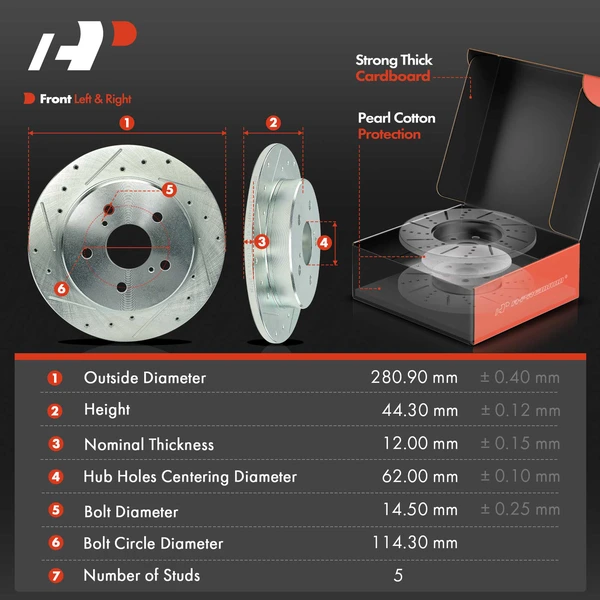 Drilled & Slotted Disc Brake Rotors and Ceramic Pads Kit, 6 Pcs, Front Driver & Passenger, A-Premium, APBRPS1316