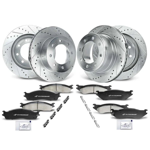 2003-2008 Dodge Ram 2500 Brake Pad and Rotor Kit, 12 Pcs, Front & Rear, A-Premium, APBRPS238