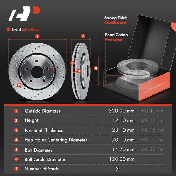 Drilled & Slotted Disc Brake Rotors and Ceramic Pads Kit, 12 Pcs, Front & Rear, A-Premium, APBRPS1320