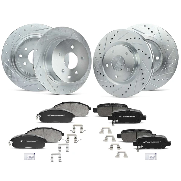 Brake Pad and Rotor Kit, 12 Pcs, Front & Rear, A-Premium, APBRPS130