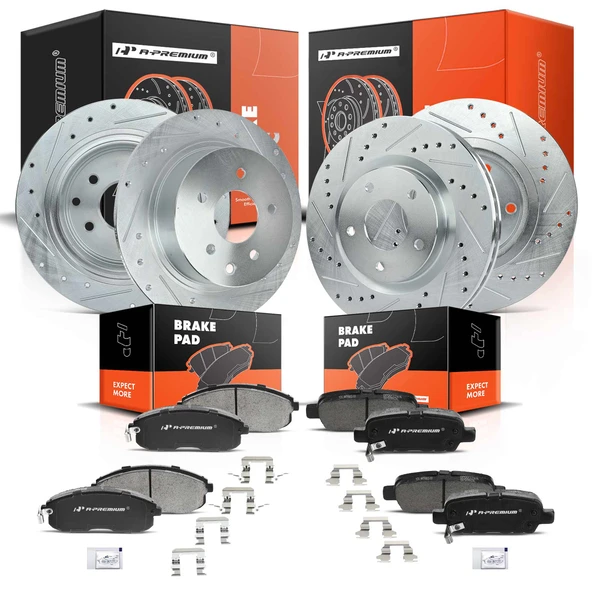 2007-2012 Nissan Sentra Brake Pad and Rotor Kit, 12 Pcs, Front & Rear, A-Premium, APBRPS130