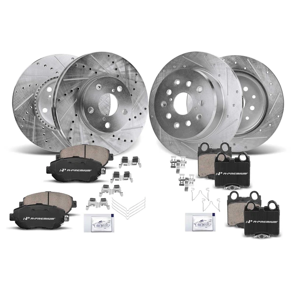 Drilled & Slotted Disc Brake Rotors and Ceramic Pads Kit, 12 Pcs, Front & Rear, A-Premium, APBRPS623