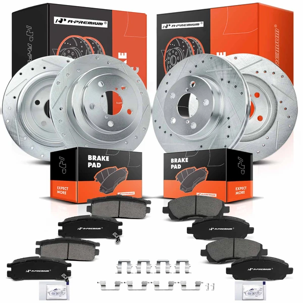 Brake Pad and Rotor Kit, 12 Pcs, Front & Rear, A-Premium, APBRPS285