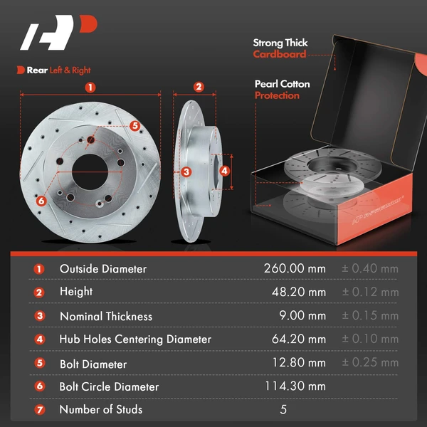 Drilled & Slotted Disc Brake Rotors and Ceramic Pads Kit, 6 Pcs, Rear Driver & Passenger, A-Premium, APBRPS624
