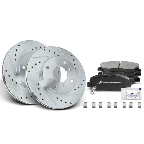 Drilled & Slotted Disc Brake Rotors and Ceramic Pads Kit, 6 Pcs, Front Driver & Passenger, A-Premium, APBRPS027