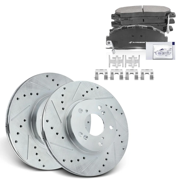 Drilled & Slotted Disc Brake Rotors and Ceramic Pads Kit, 6 Pcs, Front Driver & Passenger, A-Premium, APBRPS627