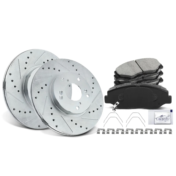 Drilled & Slotted Disc Brake Rotors and Ceramic Pads Kit, 6 Pcs, Front Driver & Passenger, A-Premium, APBRPS287
