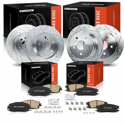 12 Pcs Front & Rear Drilled Brake Rotors & Brake Pads