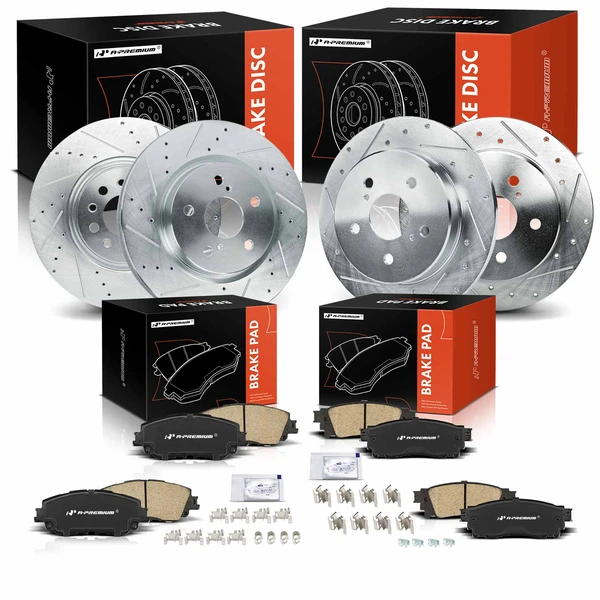 2019-2023 Lexus UX250h Drilled & Slotted Disc Brake Rotors and Ceramic Pads Kit, 12 Pcs, Front & Rear, A-Premium, APBRPS1325