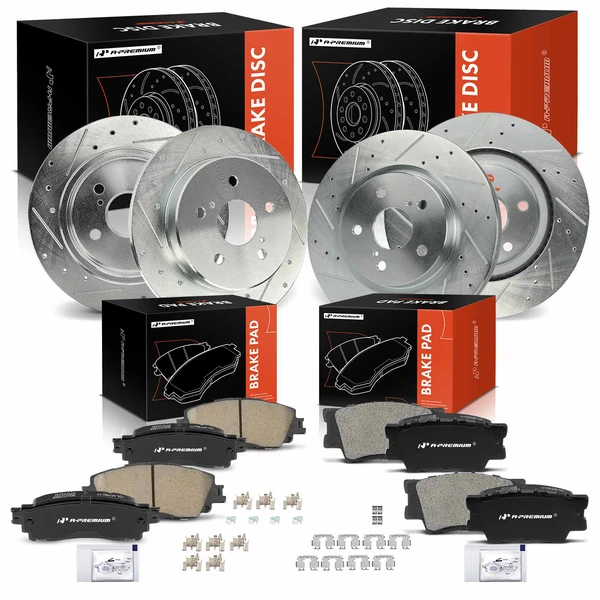 Drilled & Slotted Disc Brake Rotors and Ceramic Pads Kit, 12 Pcs, Front & Rear, A-Premium, APBRPS1326