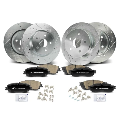 12 Pcs Front & Rear Drilled Rotors & Ceramic Brake Pads