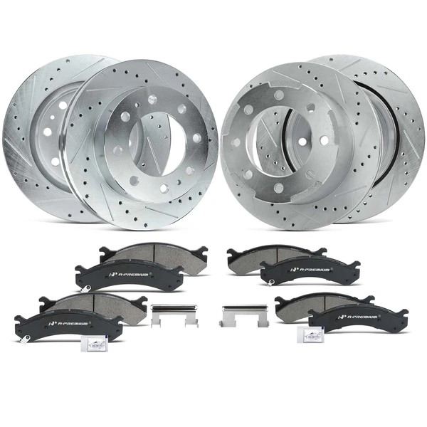 Drilled & Slotted Disc Brake Rotors and Ceramic Pads Kit, 12 Pcs, Front & Rear, A-Premium, APBRPS132