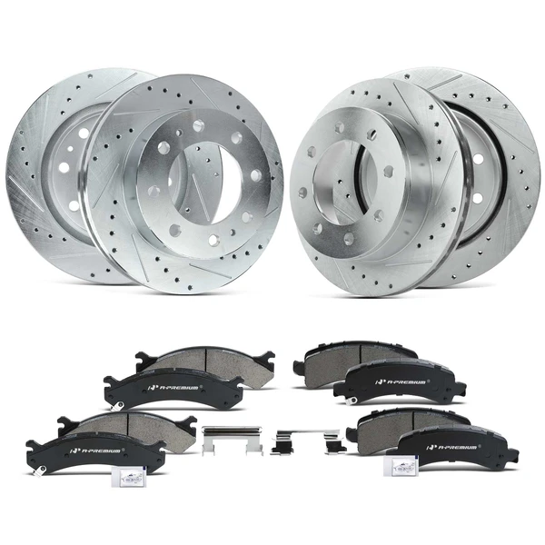 Drilled & Slotted Disc Brake Rotors and Ceramic Pads Kit, 12 Pcs, Front & Rear, A-Premium, APBRPS133