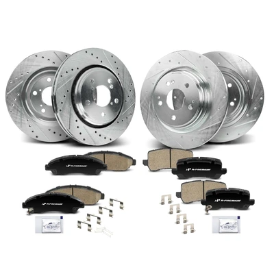 12 Pcs Front & Rear Drilled Rotors & Ceramic Brake Pads