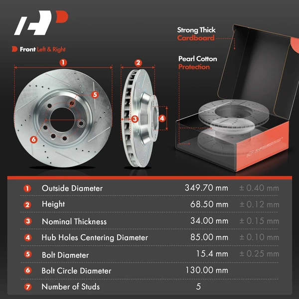Drilled & Slotted Disc Brake Rotors and Ceramic Pads Kit, 6 Pcs, Front Driver & Passenger, A-Premium, APBRPS1390