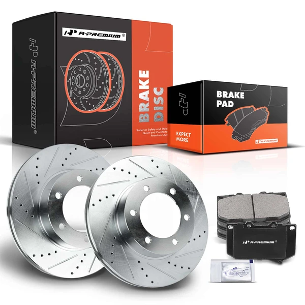 Drilled & Slotted Disc Brake Rotors and Ceramic Pads Kit, 6 Pcs, Front Driver & Passenger, A-Premium, APBRPS631