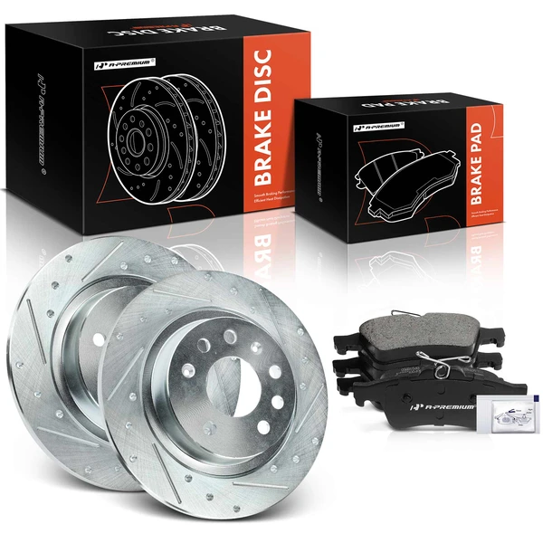 Drilled & Slotted Disc Brake Rotors and Ceramic Pads Kit, 6 Pcs, Rear Driver & Passenger, A-Premium, APBRPS416