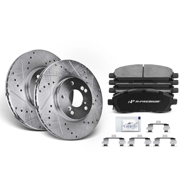 Drilled & Slotted Disc Brake Rotors and Ceramic Pads Kit, 6 Pcs, Front Driver & Passenger, A-Premium, APBRPS292