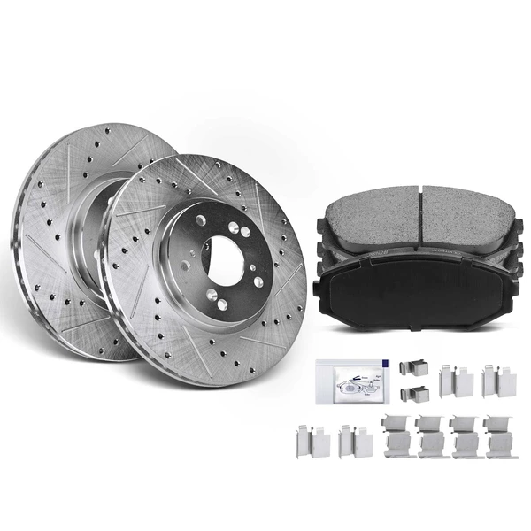 Drilled & Slotted Disc Brake Rotors and Ceramic Pads Kit, 6 Pcs, Front Driver & Passenger, A-Premium, APBRPS293