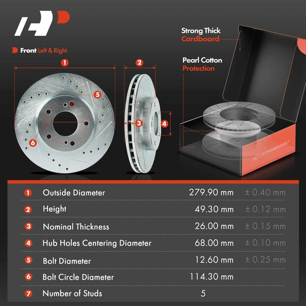 Drilled & Slotted Disc Brake Rotors and Ceramic Pads Kit, 6 Pcs, Front Driver & Passenger, A-Premium, APBRPS1437