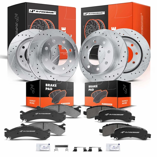 2003-2020 Chevrolet Express 3500 Brake Rotor and Pad Kit, 12 Pcs, Front & Rear, A-Premium, APBRPS294