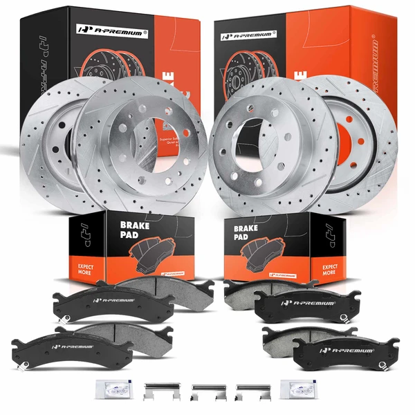 2003-2007 GMC Yukon XL 2500 Brake Rotor and Pad Kit, 12 Pcs, Front & Rear, A-Premium, APBRPS295