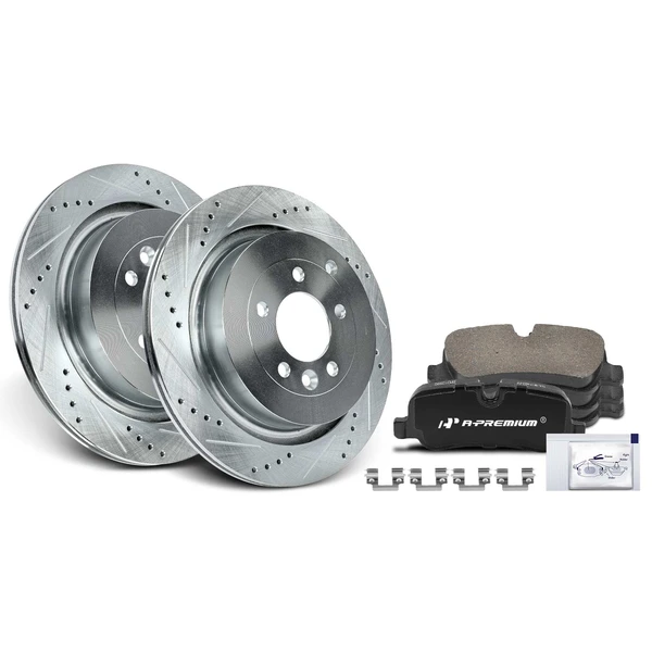 Drilled & Slotted Disc Brake Rotors and Ceramic Pads Kit, 6 Pcs, Rear Driver & Passenger, A-Premium, APBRPS1039