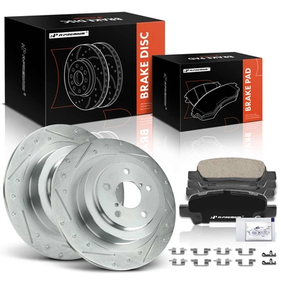 6 Pcs Rear Drilled Rotors & Ceramic Brake Pads