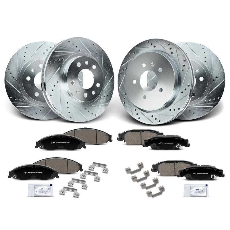 Front & Rear Drilled Rotors & Ceramic Brake Pads for Cadillac CTS 2003-2007