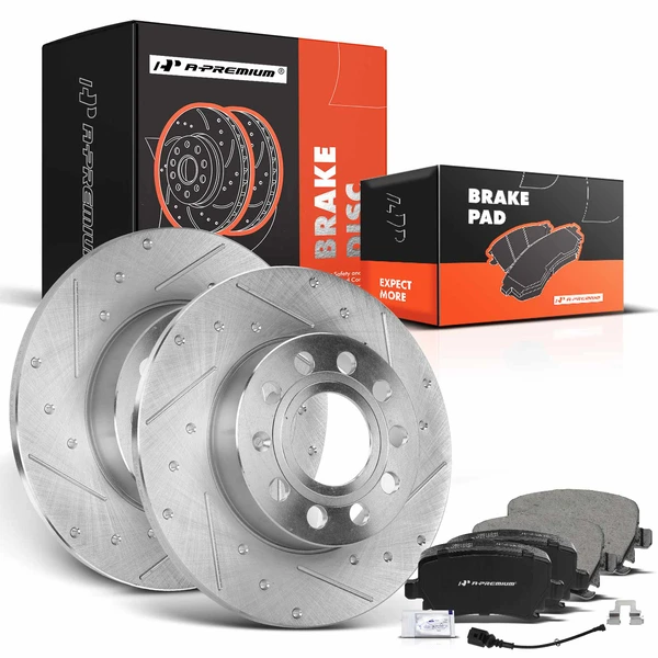 2008 Audi A3 Drilled & Slotted Disc Brake Rotors and Ceramic Pads Kit, 6 Pcs, Rear Driver & Passenger, A-Premium, APBRPS297