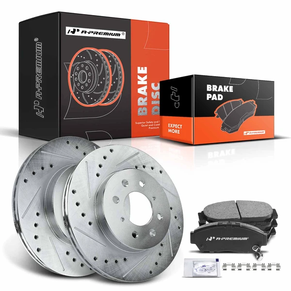 1994-2001 Acura Integra Brake Pad and Rotor Kit, 6 Pcs, Front Driver & Passenger, A-Premium, APBRPS032