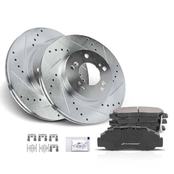 Drilled & Slotted Disc Brake Rotors and Ceramic Pads Kit, 6 Pcs, Front Driver & Passenger, A-Premium, APBRPS636