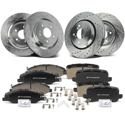 12 Pcs Front & Rear Drilled Brake Rotors & Brake Pads