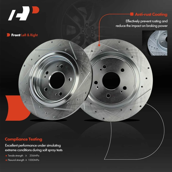 Drilled & Slotted Disc Brake Rotors and Ceramic Pads Kit, 12 Pcs, Front & Rear, A-Premium, APBRPS1328