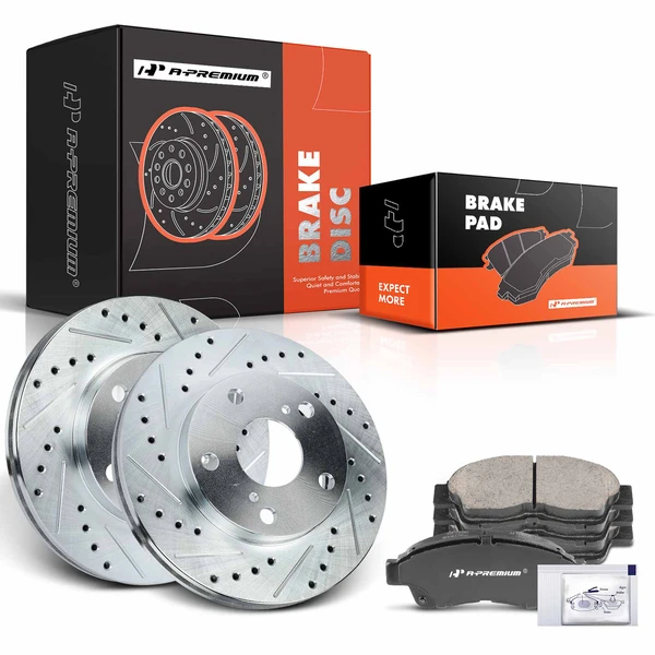 Drilled & Slotted Disc Brake Rotors and Ceramic Pads Kit, 6 Pcs, Front Driver & Passenger, A-Premium, APBRPS634