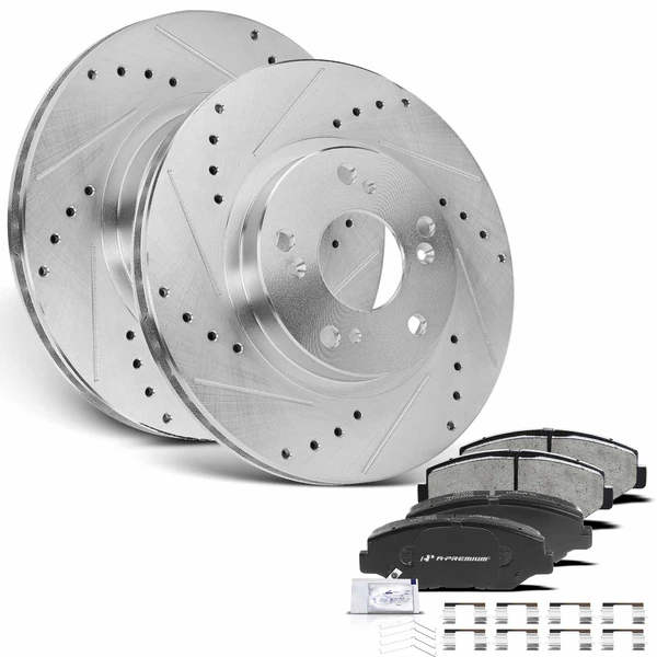 Drilled & Slotted Disc Brake Rotors and Ceramic Pads Kit, 6 Pcs, Front Driver & Passenger, A-Premium, APBRPS298